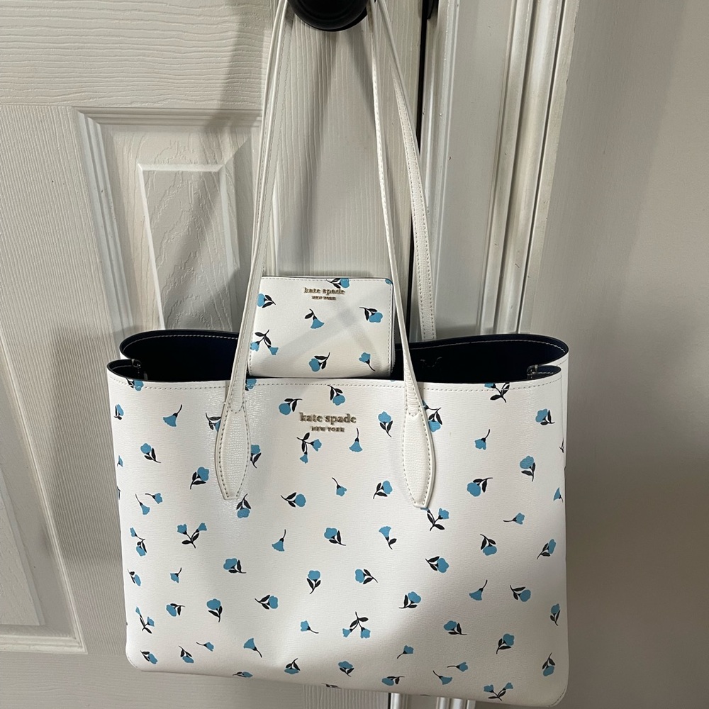 Kate Spade White and Blue Patterned Tote Bag